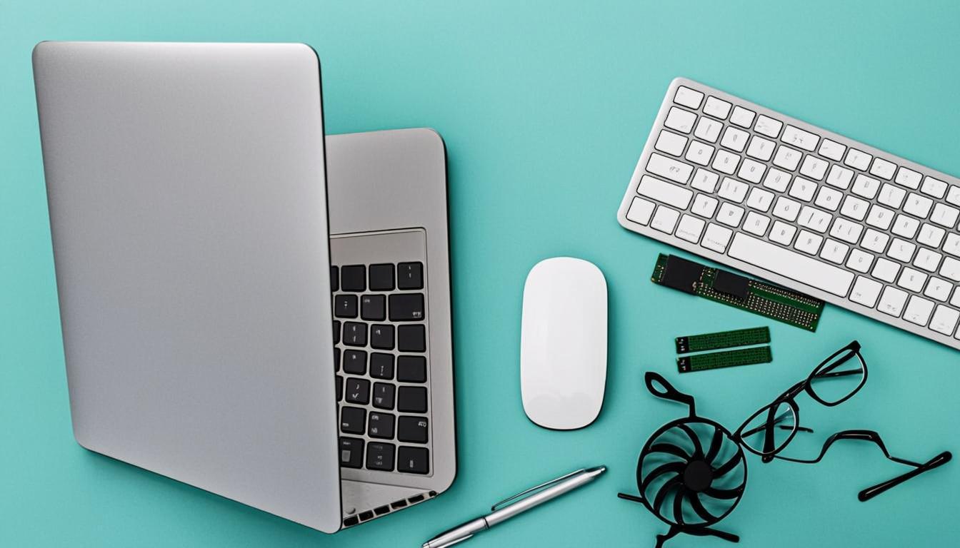 Componentes de laptop sobre fondo verde azulado